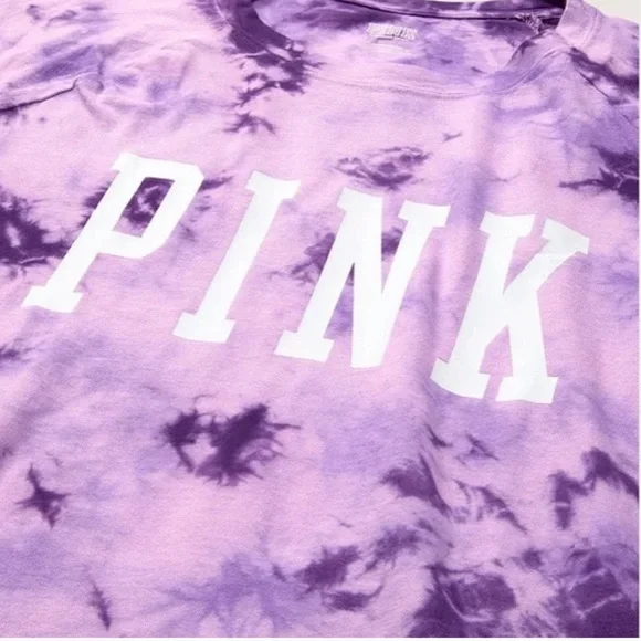 NWT VICTORIA’S SECRET PINK CAMPUS BASEBALL TEE Purple Tie Dye Small - Picture 2 of 2